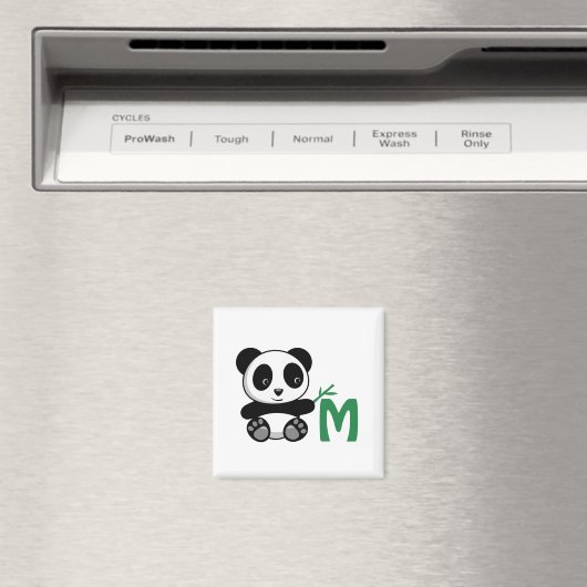 Kute Little Panda met een Bamboo Stick Monogram Magneet (Insitu (Vaatwasser))
