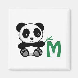 Kute Little Panda met een Bamboo Stick Monogram Magneet