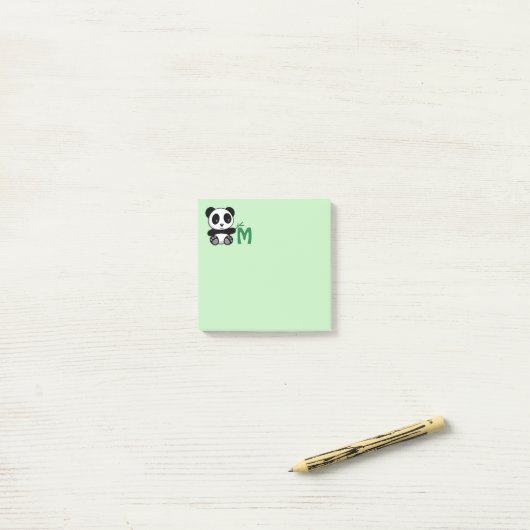 Kute Little Panda met een Bamboo Stick Monogram Post-it® Notes (Op bureau)
