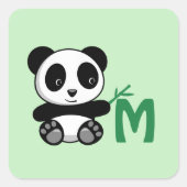 Kute Little Panda met een Bamboo Stick Monogram Vierkante Sticker (Voorkant)