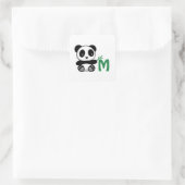 Kute Little Panda met een Bamboo Stick Monogram Vierkante Sticker (Tas)