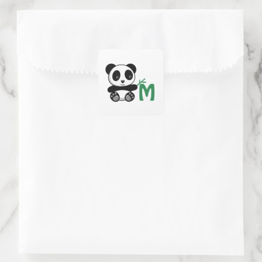 Kute Little Panda met een Bamboo Stick Monogram Vierkante Sticker (Tas)