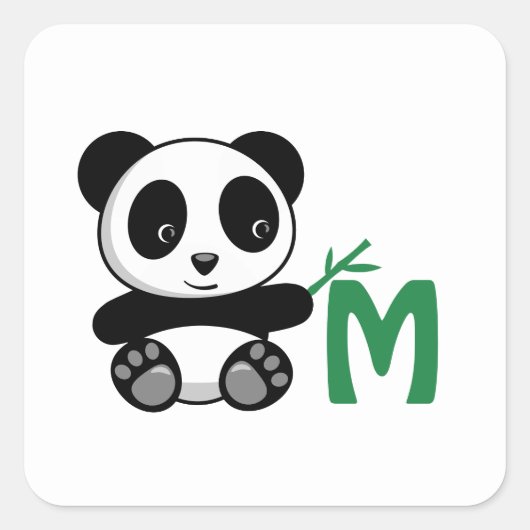 Kute Little Panda met een Bamboo Stick Monogram Vierkante Sticker (Voorkant)