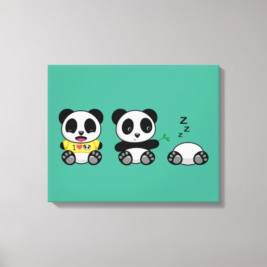 Kute Little Pandas on Green Canvas Afdruk (Voorkant)