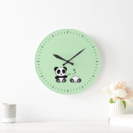 Kute Little Pandas on Green Grote Klok