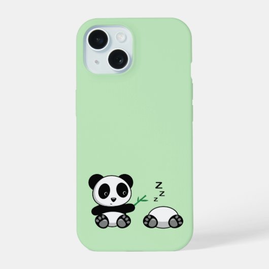 Kute Little Pandas on Green iPhone 15 Case (Achterkant)