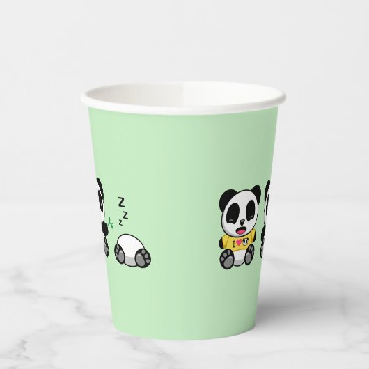 Kute Little Pandas on Green Papieren Bekers (Links)