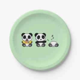Kute Little Pandas on Green Papieren Bordje