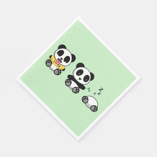 Kute Little Pandas on Green Servet (Hoek)