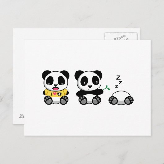 Kute Little Pandas op White Briefkaart (Voorkant / Achterkant)