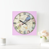 Kute Little Pastel Blue Bird Vierkante Klok (Huis)