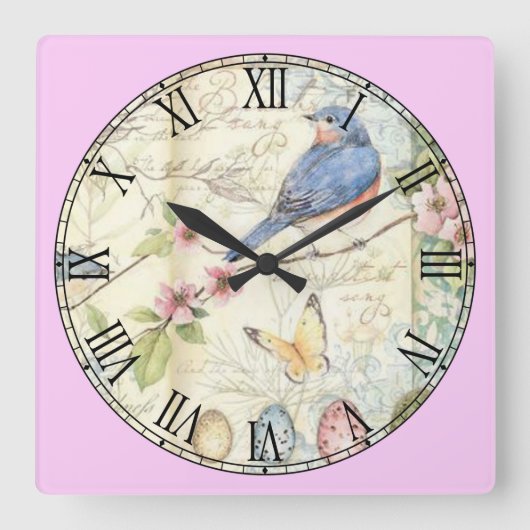 Kute Little Pastel Blue Bird Vierkante Klok (Voorkant)