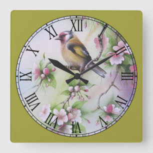 Kute Little Pastel Yellow Bird Vierkante Klok