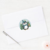 Kute Little Penguin and Gingerbrood Man met Kerstm Ronde Sticker (Envelop)