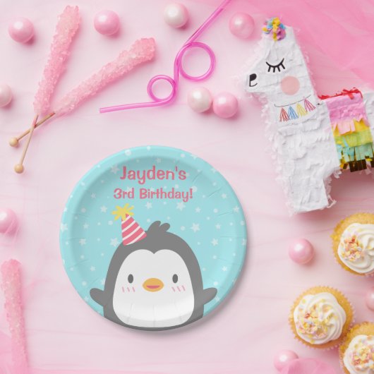 Kute Little Penguin Birthday Party Supply Papieren Bordje (Feest)