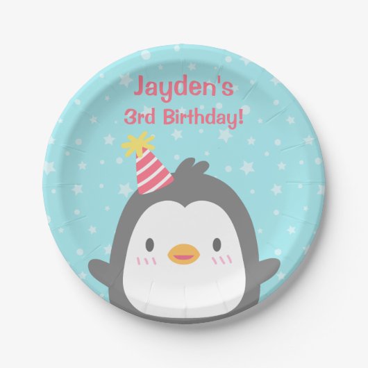 Kute Little Penguin Birthday Party Supply Papieren Bordje (Voorkant)