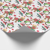 Kute Little Penguin en Deer kerstFeestdagen Cadeaupapier (Hoek)