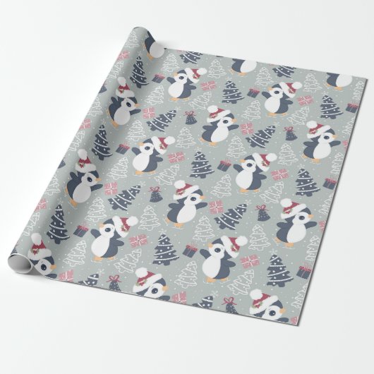 Kute Little Penguin-kerstinpakpapier Cadeaupapier (Uitgerold)