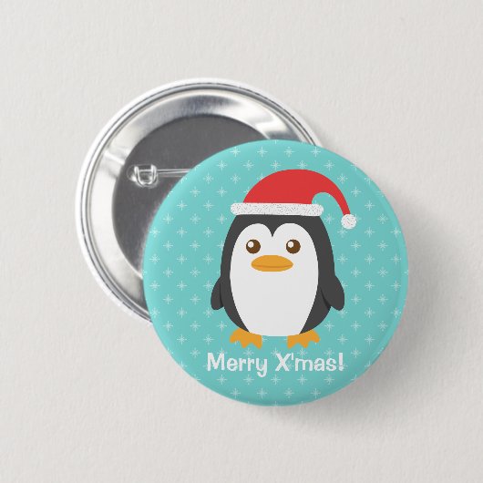 Kute Little Penguin met Santa Hat Xmas Button (Voorkant /achterkant)