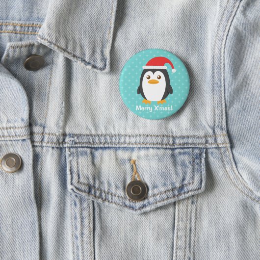Kute Little Penguin met Santa Hat Xmas Button (In situ)