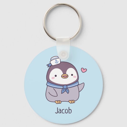 Kute Little Penguin Sailor Crew Personalized Sleutelhanger (Voorkant)