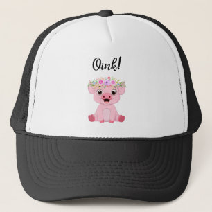 Kute Little Pig met een Floral Crown Trucker Pet