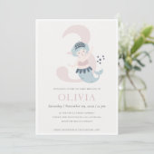 Kute Little Pink Blue Mermaid 3rd Birthday Invite Bedankkaart (Staand voorkant)