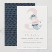 Kute Little Pink Blue Mermaid 3rd Birthday Invite Bedankkaart (Voorkant / Achterkant)