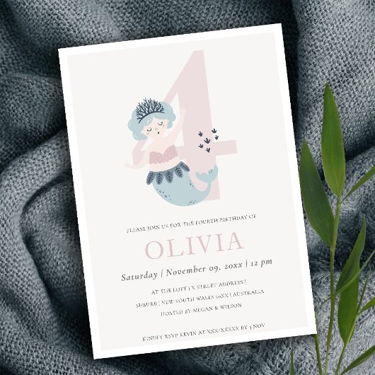 Kute Little Pink Blue Mermaid 4th Birthday Invite Bedankkaart