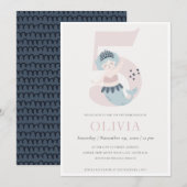 Kute Little Pink Blue Mermaid 5th Birthday Invite Bedankkaart (Voorkant / Achterkant)