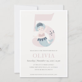 Kute Little Pink Blue Mermaid 5th Birthday Invite Bedankkaart