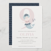 Kute Little Pink Blue Mermaid 9th Birthday Invite Bedankkaart (Voorkant / Achterkant)