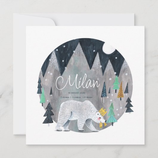 Kute Little Polar Beer Birth Notice Bedankkaart (Voorkant)