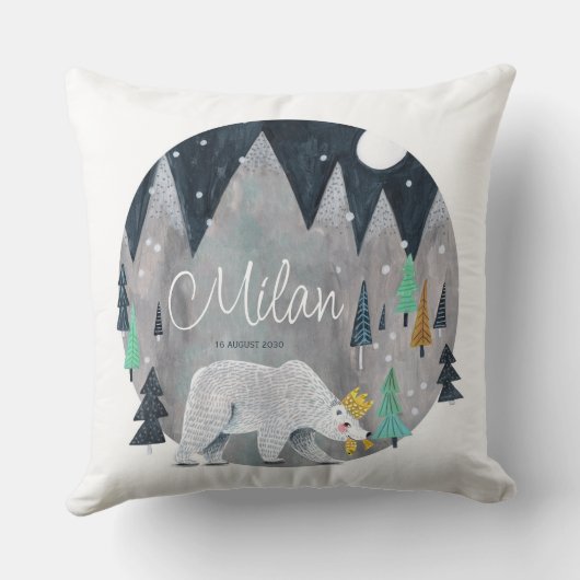 Kute Little Polar Beer met Persoonlijke naam Kussen (Achterkant)