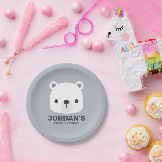 Kute Little Polar Beer met Persoonlijke naam Papieren Bordje (Feest)
