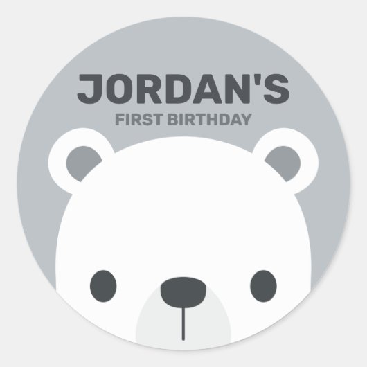 Kute Little Polar Beer met Persoonlijke naam Ronde Sticker (Voorkant)