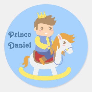 Kute Little Prince on Rocking Horse, voor jongens Ronde Sticker