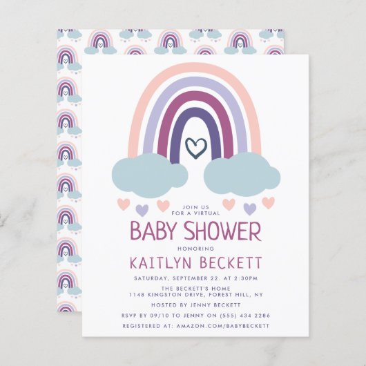 Kute Little Rainbow Budget Baby shower Invitation (Voorkant / Achterkant)