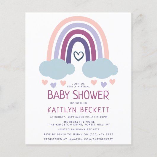 Kute Little Rainbow Budget Baby shower Invitation (Voorkant)