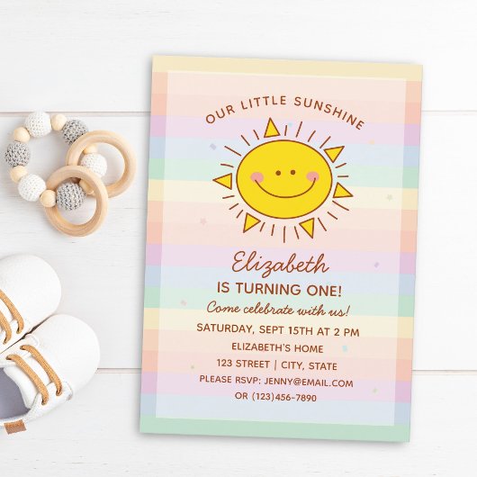 Kute Little Rainbow Sunshine Baby First Birthday Kaart