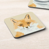Kute Little Red Fox - transparant op beige. Bier Onderzetter (Linkerzijde)