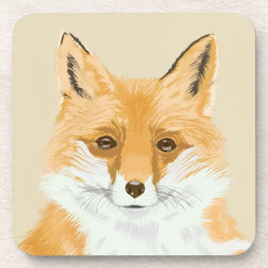 Kute Little Red Fox - transparant op beige. Bier Onderzetter (Voorkant)