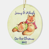 Kute Little Red Foxes "Our First Kerstmis" Keramisch Ornament (Links)