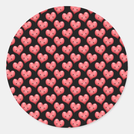 Kute Little Red Hearts op Black Ronde Sticker (Voorkant)