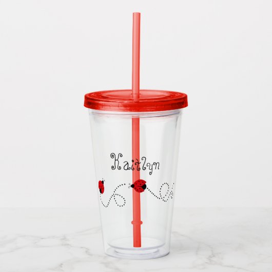 Kute Little Red Ladybugs | Gepersonaliseerd Acryl Drinkbeker (Voorkant)