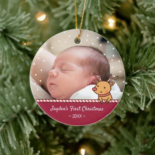 Kute Little Reindeer Baby's First Kerstfoto Keramisch Ornament (Boom)