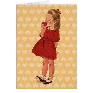 Kute Little  School Girl Red Dress Apple