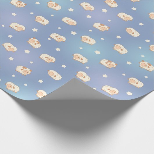 Kute Little Sheep Pattern on Blue Cadeaupapier (Hoek)