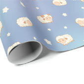 Kute Little Sheep Pattern on Blue Cadeaupapier (Rol Hoek)