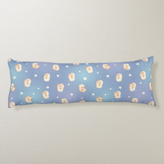Kute Little Sheep Pattern on Blue Lichaamskussen (Achterkant)